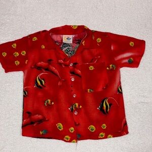 Ingear Red Tropical Fish Kids Hawaiian Button Down short sleeve Shirt boys small